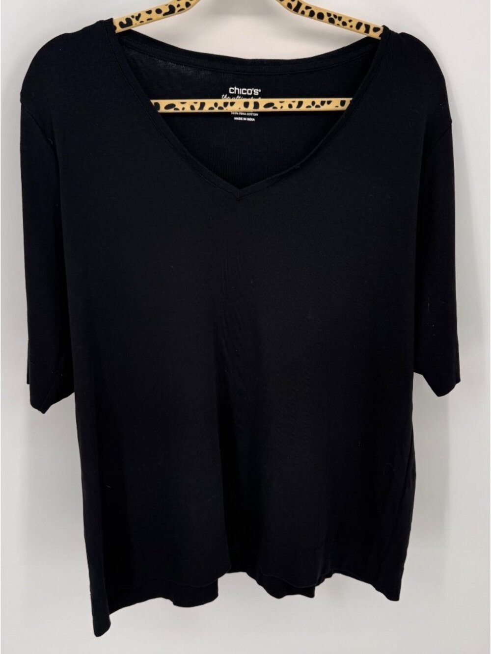 Chicos Black V-Neck Ultimate Tee Womens Size XL 100% Pima Cotton Short Sleeve